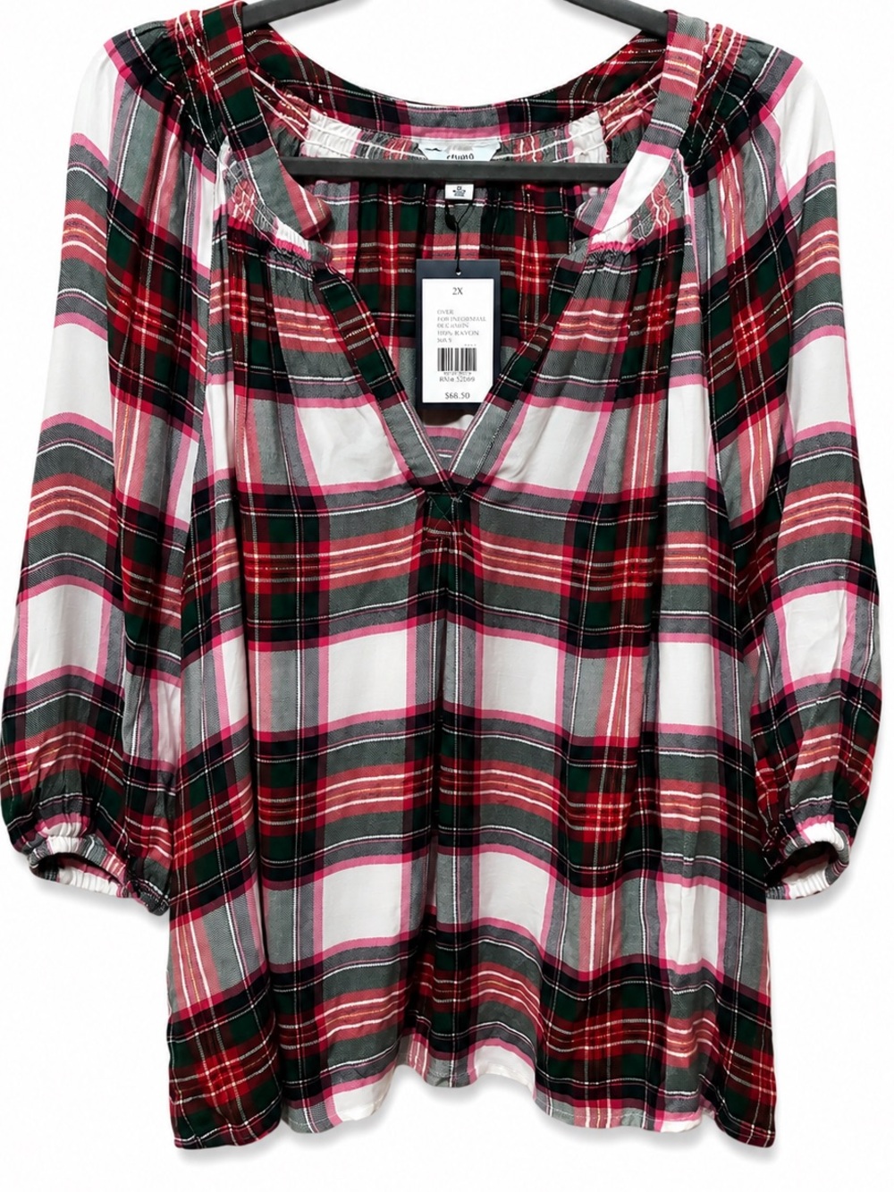 Crown & Ivy Plaid Peasant Top NWT
